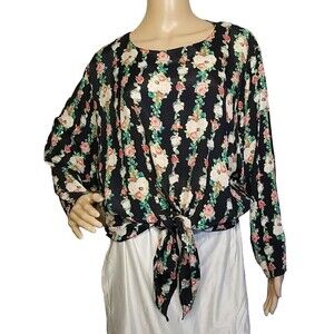 VTG Carole Little for Saint-Tropez West Floral Top Tied Banded Slouchy Size 8